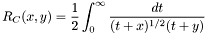 \[ R_C(x,y) = \frac{1}{2} \int_0^\infty \frac{dt}{(t + x)^{1/2}(t + y)} \]
